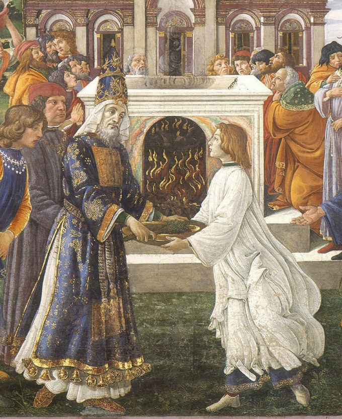 La purificazione del lebbroso e la tentazione di Cristo, nella cappella Sistina: dettaglio della purificazione – Sandro Botticelli Sandro Botticelli 70x85