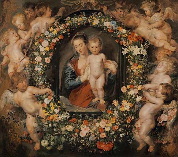 La Madonna con la corona di fiori. La corona di fiori di Jan Brueghel il Vecchio (1568-1625) – Peter Paul Rubens Peter Paul Rubens 70x70