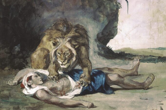 Leone sul cadavere di un arabo – Eugène Delacroix Eugène Delacroix 105x70