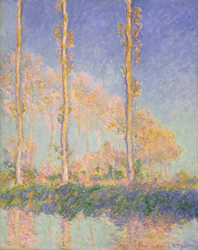 I Pioppi, tre alberi rosa, autunno – Claude Monet "Peupliers" di Claude Monet 70x85