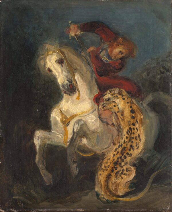 Un cavaliere attaccato da un giaguaro – Eugène Delacroix Eugène Delacroix 70x85