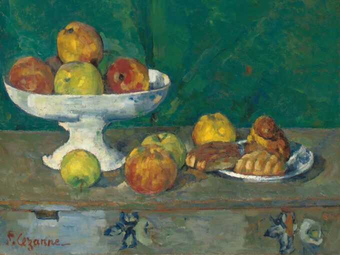 Natura morta con mele e pasticcini – Paul Cézanne Paul Cézanne 85x75