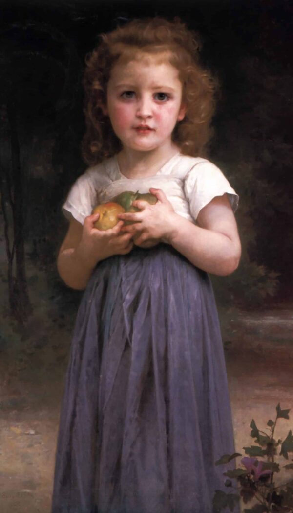 Piccola ragazza che tiene delle mele in mano – William Bouguereau William Bouguereau 70x120