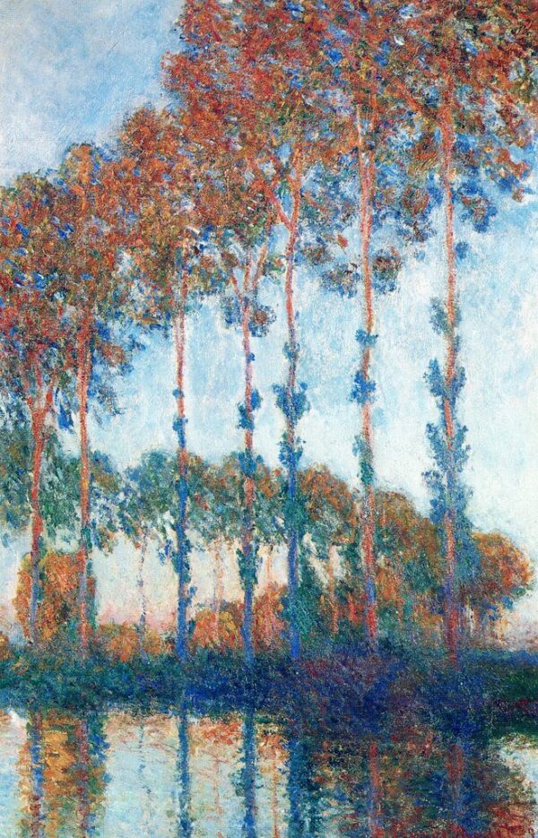 Pioppi lungo l’Epte, effetto di sole al tramonto – Claude Monet "Peupliers" di Claude Monet 70x105