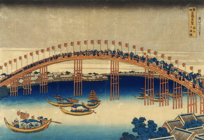 Hokusai: La festa delle lanterne sul ponte Temma – Katsushika Hokusai Katsushika Hokusai 105x70