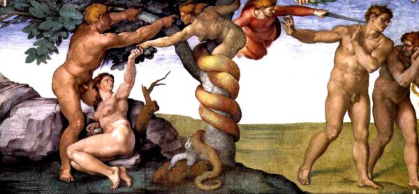 Pecato e espulsione dal paradiso. Pittura della cappella Sistina a Roma – Michelangelo Michelangelo Buonarroti 160x70