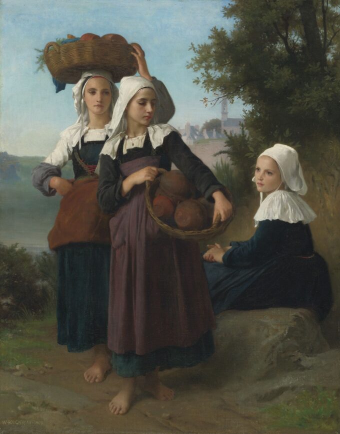 Giovani ragazze di Fouesnant che tornano dal mercato – William Bouguereau William Bouguereau 70x85