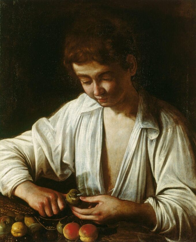 Ragazzo che sbuccia un frutto c.1593 – Caravaggio Caravaggio 70x85