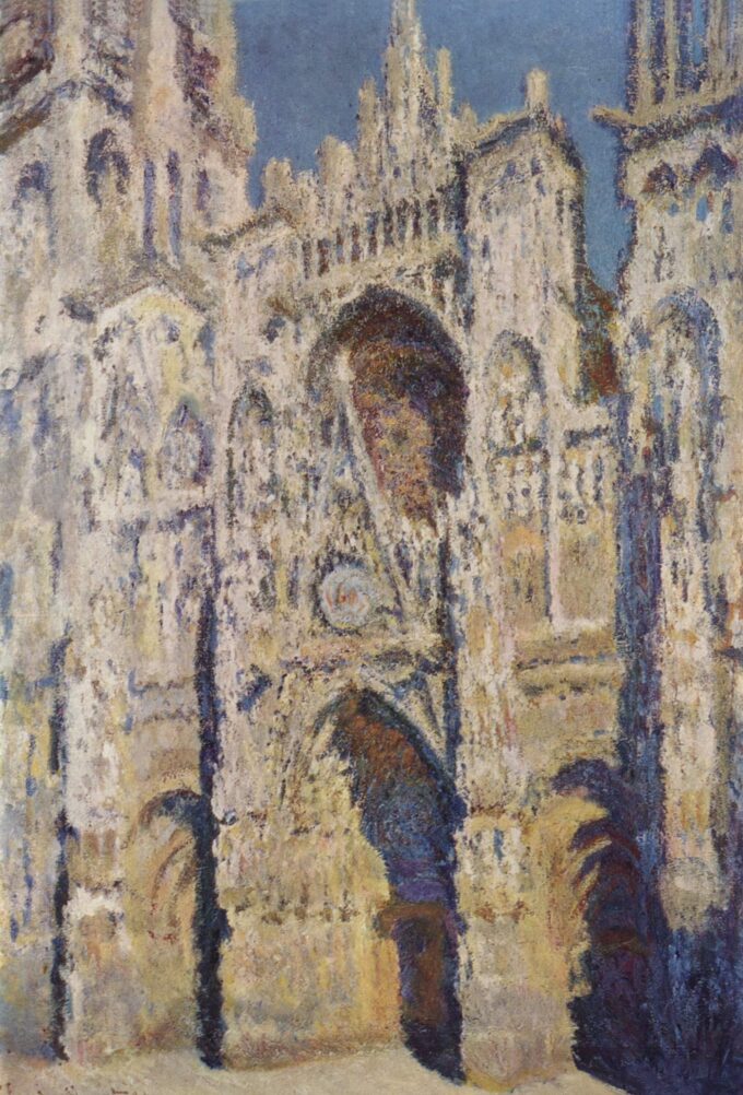 La Cattedrale di Rouen. Il portale e la torre di San Romualdo, pieno sole; armonia blu e oro (W1360) – Claude Monet "Cathédrales de Rouen" di Claude Monet 70x105