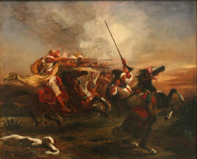 Cavalieri marocchini in azione militare – Eugène Delacroix Eugène Delacroix 85x75