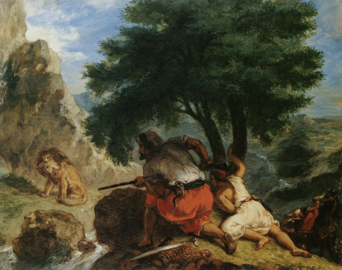 Caccia al leone in Marocco – Eugène Delacroix Eugène Delacroix 85x75