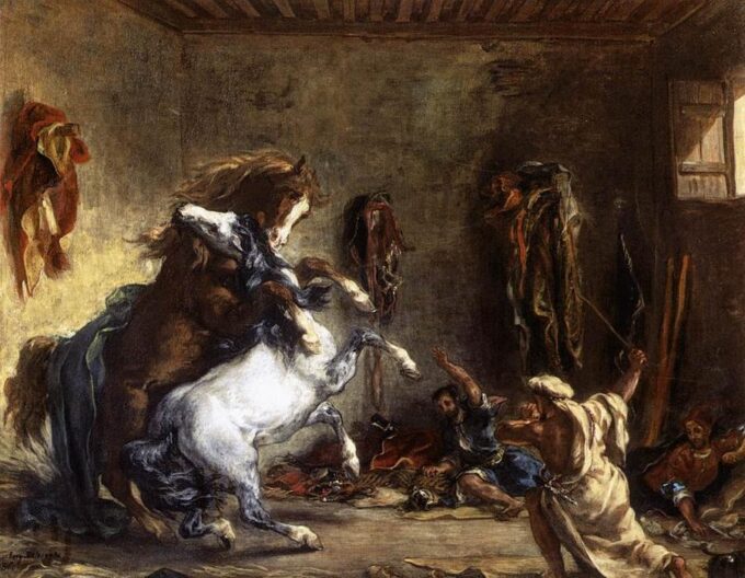 Cavallo arabo combattente in una scuderia – Eugène Delacroix Eugène Delacroix 85x75