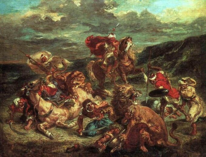 Caccia al leone – Eugène Delacroix Eugène Delacroix 85x75