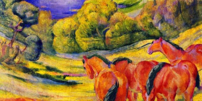 Grande Paesaggio I (Paesaggio con cavalli rossi) – Franz Marc Franz Marc 140x70