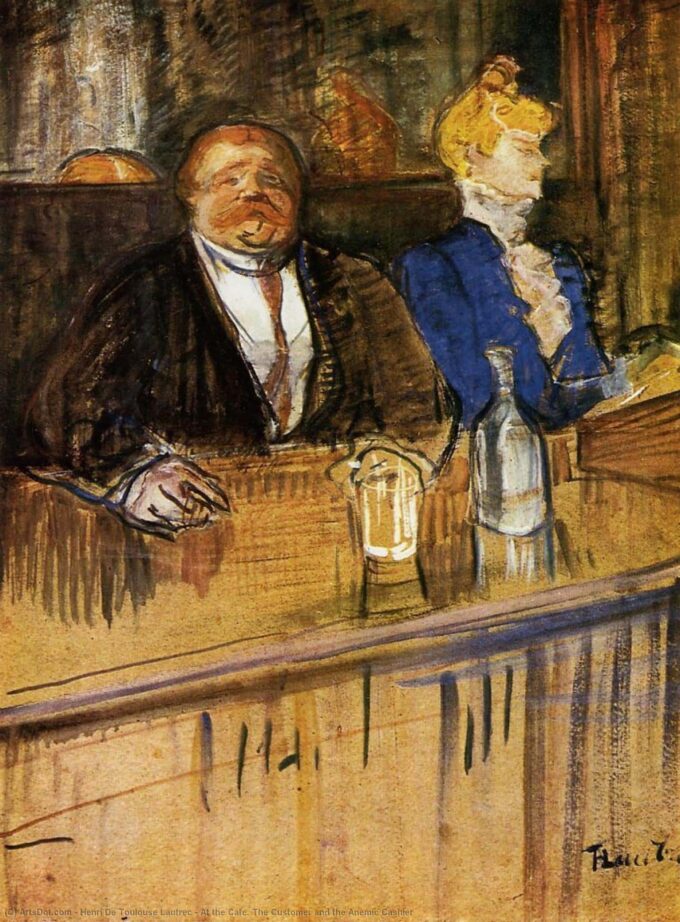 Nel bar, il grosso proprietario e la cassiera anemica – Toulouse Lautrec Henri de Toulouse-Lautrec 70x105