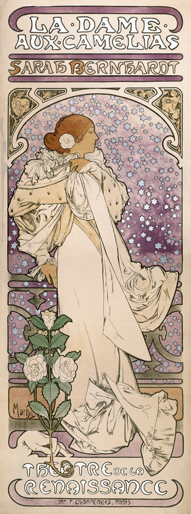 Manifesto della pièce La Dame aux Camélias di A. Dumas al Théâtre de la Renaissance – Mucha Alfons Mucha 60x180