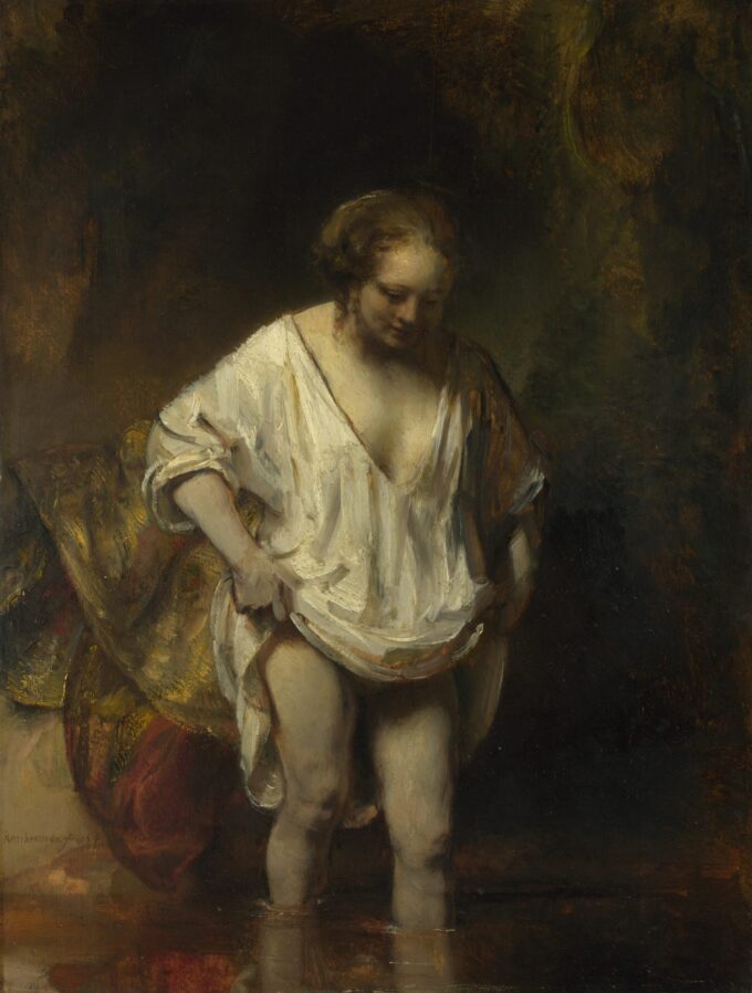 Donna che si bagna in un fiume – Rembrandt van Rijn Rembrandt van Rijn 70x85