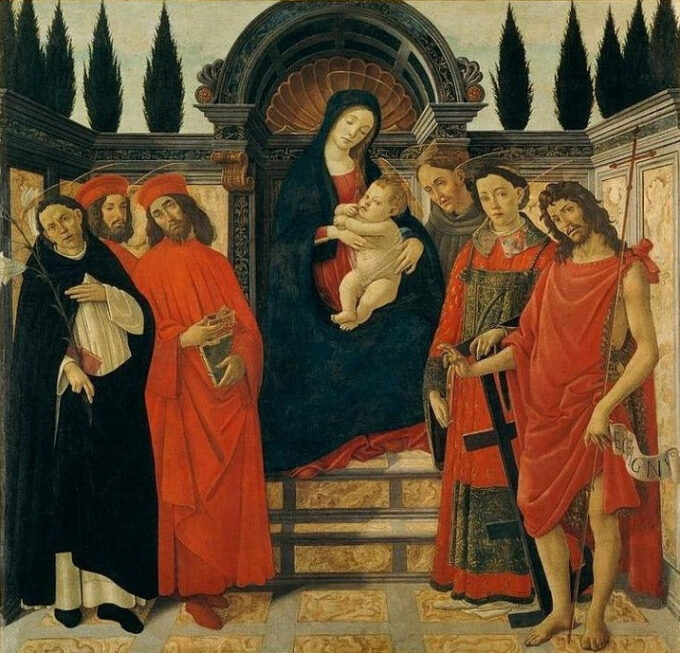 La Vergine con il Bambino insieme a san Giovanni Battista, san Damiano e san Cosma – Sandro Botticelli Sandro Botticelli 70x70