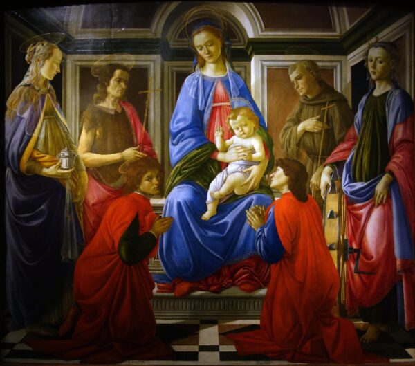 Madonna con Bambino e i Santi Maria Maddalena, Giovanni Battista, Cosma, Damiano, Francesco e Caterina, circa 1470-72 – Sandro Botticelli Sandro Botticelli 70x70