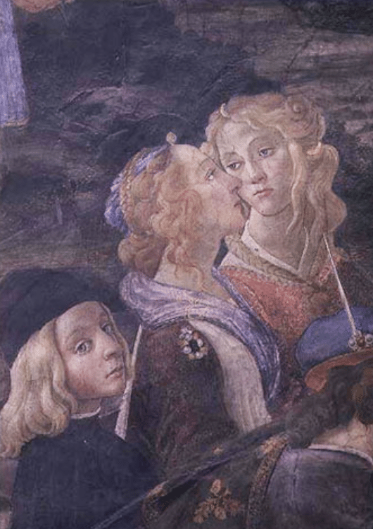 La purificazione del lebbroso e la tentazione di Cristo, nella cappella Sistina: dettaglio di due donne – Sandro Botticelli Sandro Botticelli 70x105