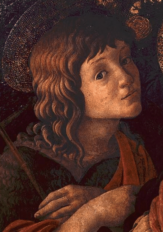 Madonna con Bambino e San Giovanni Battista, dettaglio del giovane santo – Sandro Botticelli Sandro Botticelli 70x105