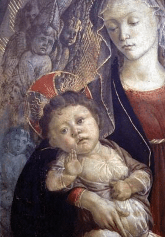 La Vergine e il Bambino in gloria, dettaglio del Bambino, 1468 (tempera su tavola) (dettaglio di 85673) – Sandro Botticelli Sandro Botticelli 70x105