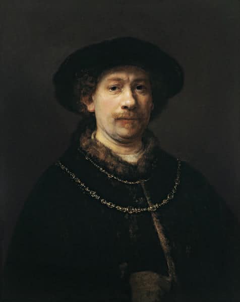 Autoritratto con berretto e due catene d’oro – Rembrandt van Rijn Rembrandt van Rijn 70x85