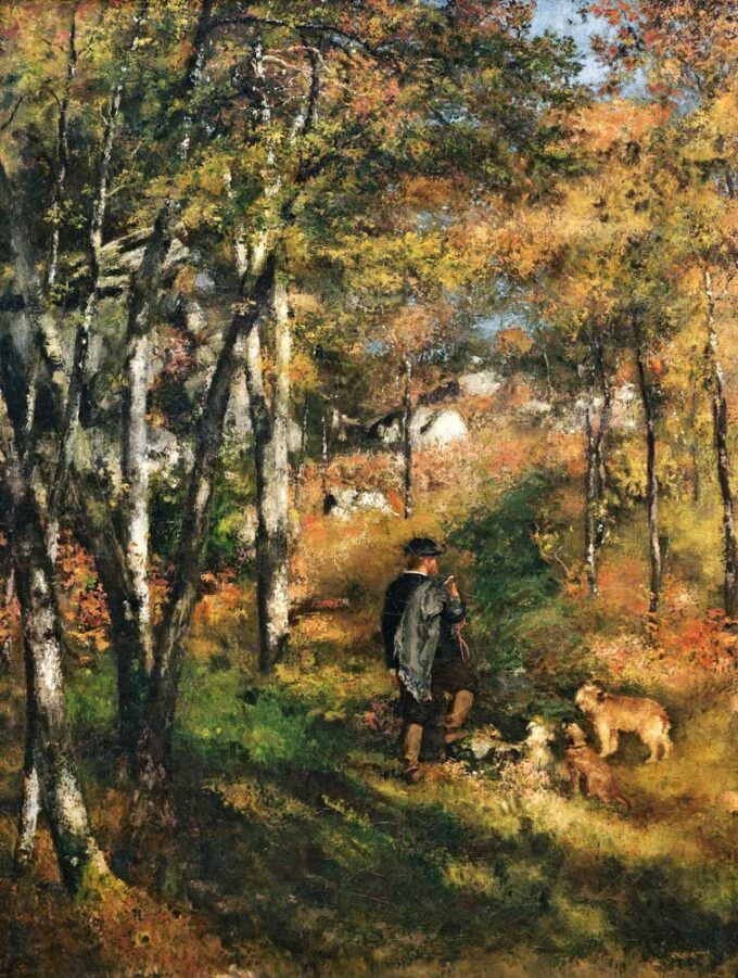 Il pittore Jules Le Coeur e i suoi cani nella foresta di Fontainebleau – Pierre-Auguste Renoir Pierre-Auguste Renoir 70x85