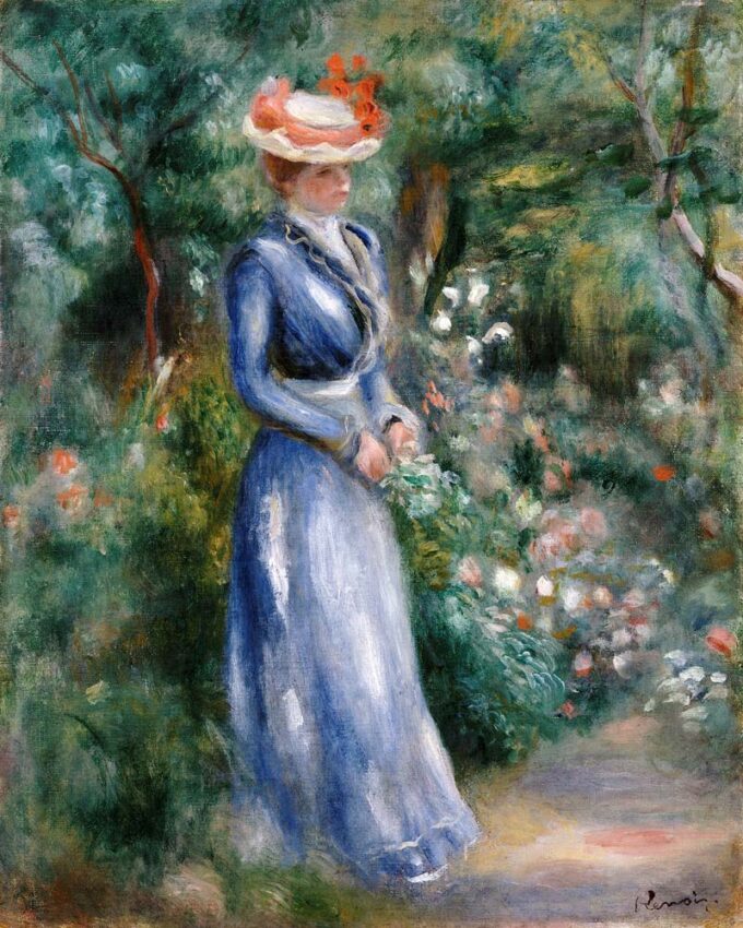 Donna in abito blu in piedi nel giardino di Saint-Cloud – Pierre-Auguste Renoir Pierre-Auguste Renoir 70x85