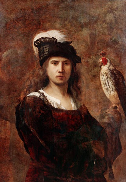 Un falconiere, in piedi a mezza lunghezza, con un cappello di piume – Rembrandt van Rijn Rembrandt van Rijn 70x105