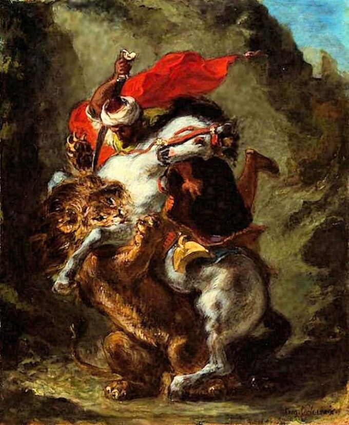 Cavaliere arabo attaccato da un leone – Eugène Delacroix Eugène Delacroix 70x85