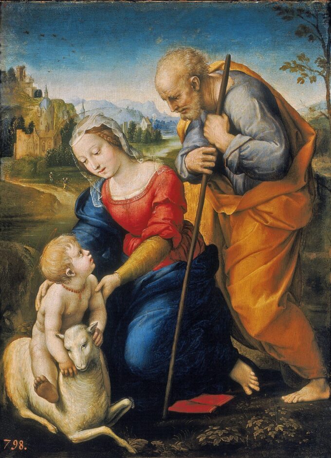 La Sacra Famiglia con un agnello – Raffaello (pittore) Raffaello Sanzio 70x105