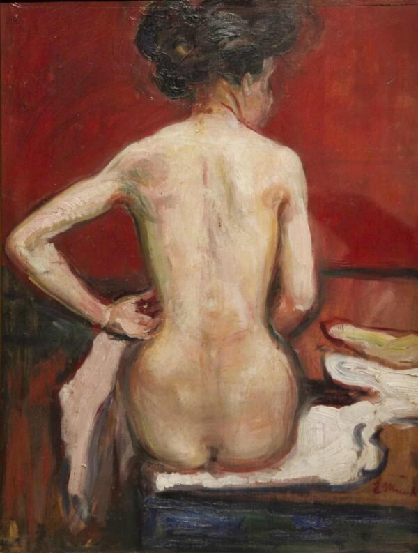 Vista di spalle di un nudo femminile seduto su sfondo rosso – Edvard Munch Edvard Munch 70x85