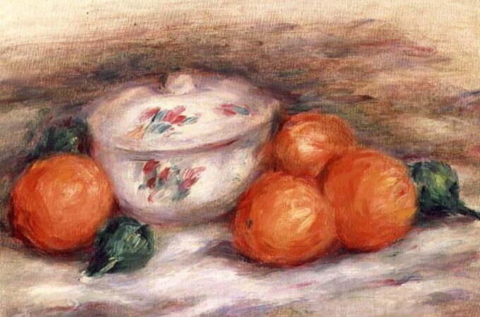 Natura morta con un piatto coperto e arance – Pierre-Auguste Renoir Pierre-Auguste Renoir 105x70