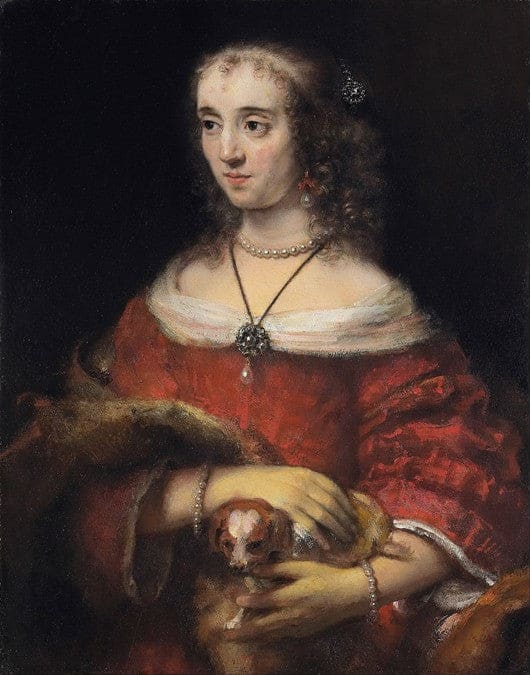 Ritratto di una donna con un cane da salotto – Rembrandt van Rijn Rembrandt van Rijn 70x85