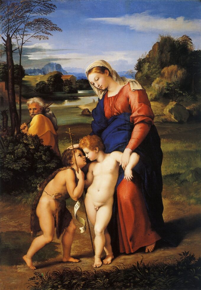 Famiglia Santa San Giovanni (Madonna del Passeggio) – Raffaello (pittore) Raffaello Sanzio 70x105