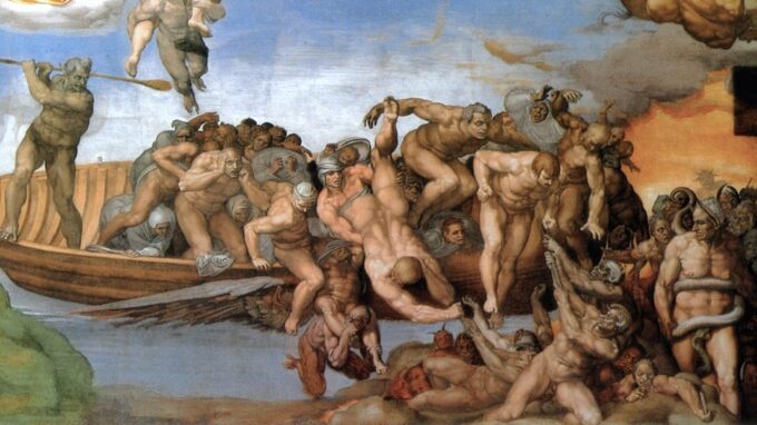 Giudizio Universale – la barca di Caronte (Dettaglio della Cappella Sistina) – Michelangelo Michelangelo Buonarroti 120x70