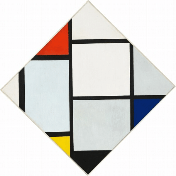 Composizione losanghe con rosso grigio blu giallo e nero – Mondrian Piet Mondrian 70x70