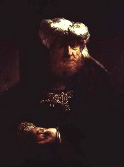 Uomo in costume orientale (forse il re Ussiah affetto da lebbra) – Rembrandt van Rijn Rembrandt van Rijn 70x85