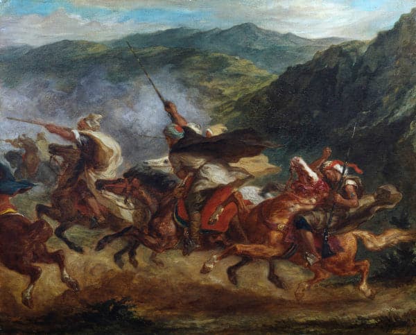 Cavalieri arabi che si esercitano in una carica – Eugène Delacroix Eugène Delacroix 85x75