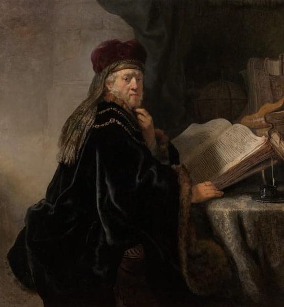 Un erudito seduto a una scrivania – Rembrandt van Rijn Rembrandt van Rijn 70x70