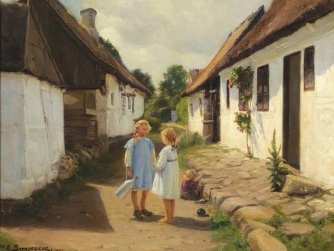 Due bambini in una strada di villaggio – Hans Andersen Brendekilde Andersen Brendekilde 85x75