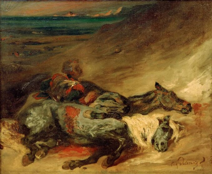 I due cavalli morti sul campo di battaglia – Eugène Delacroix Eugène Delacroix 85x75