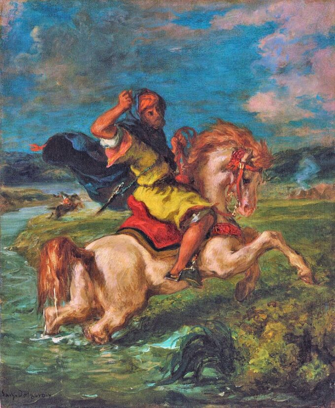 Cavaliere marocchino che attraversa un guado – Eugène Delacroix Eugène Delacroix 70x85