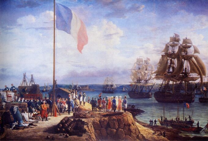 Napoleone e Maria Luisa assistono alla parata dell’escadriglia a Cherbourg, nel 1811 – Louis Philippe Crepin Louis-Philippe Crépin 105x70