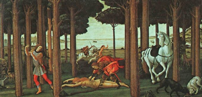 La storia di Nastagio degli Onesti (Secondo episodio) – Sandro Botticelli Sandro Botticelli 140x70