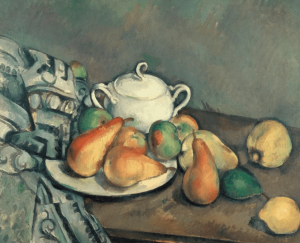 Zuccheriera, mele e tessuto – Paul Cézanne Paul Cézanne 85x75