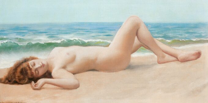 Nuda sulla spiaggia – John William Godward John William Godward 140x70