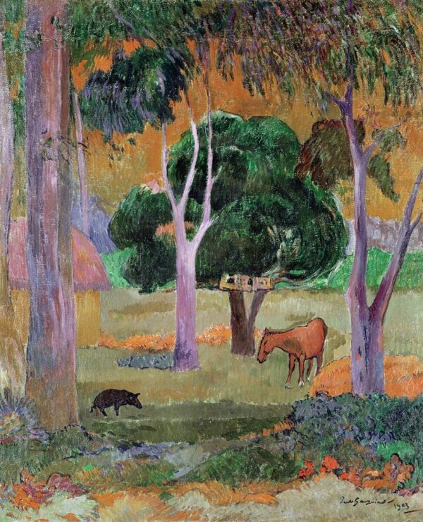 Paesaggio con un maiale e un cavallo – Paul Gauguin Paul Gauguin 70x85