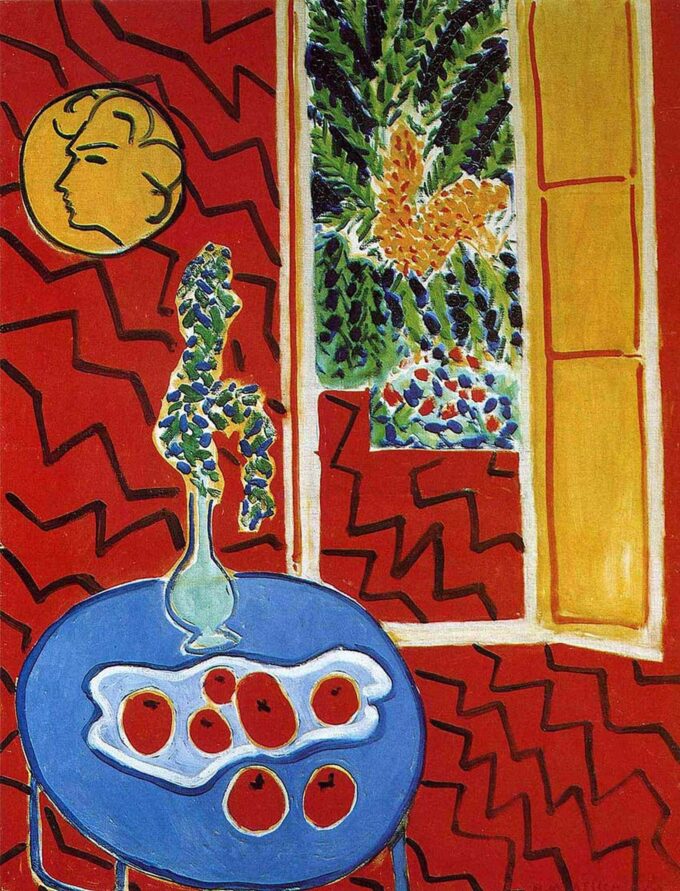 Natura morta interna rossa su un tavolo blu – Matisse Henri Matisse 70x85